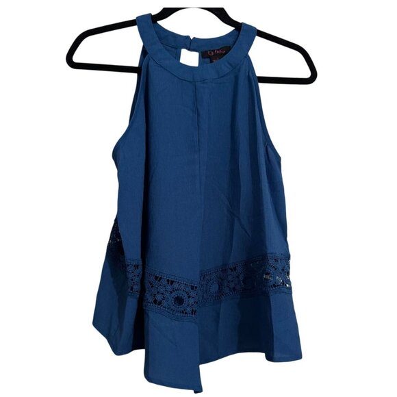Sleeveless Navy Blue Halter Top With Crochet Lace Detail - Its Pink - L - Picture 1 of 5